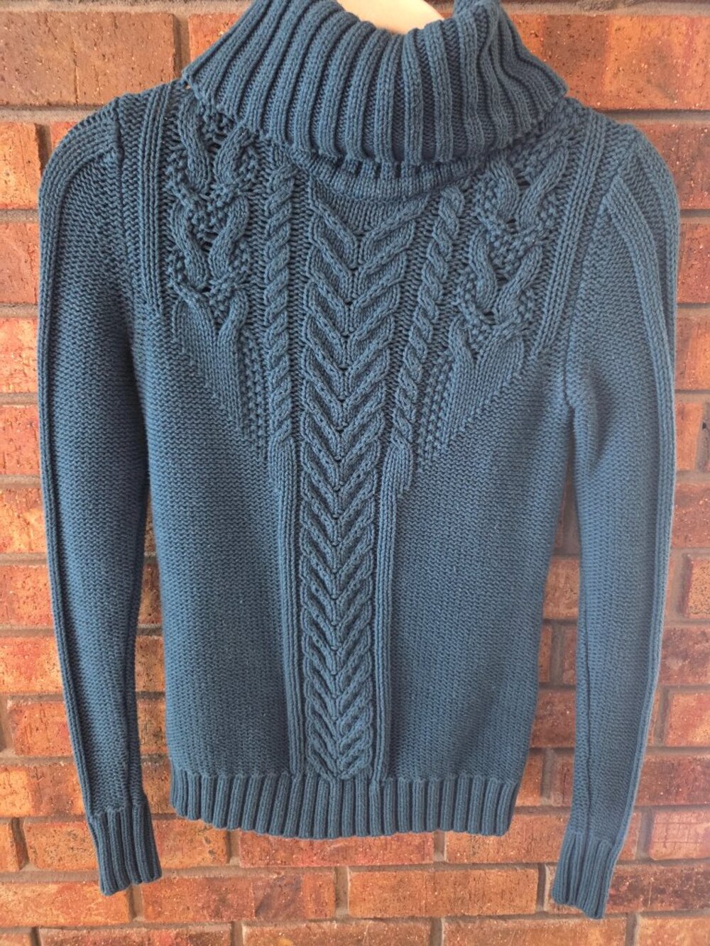 Moda International Blue Cotton Cable Knit Turtleneck Sweater Size XS
